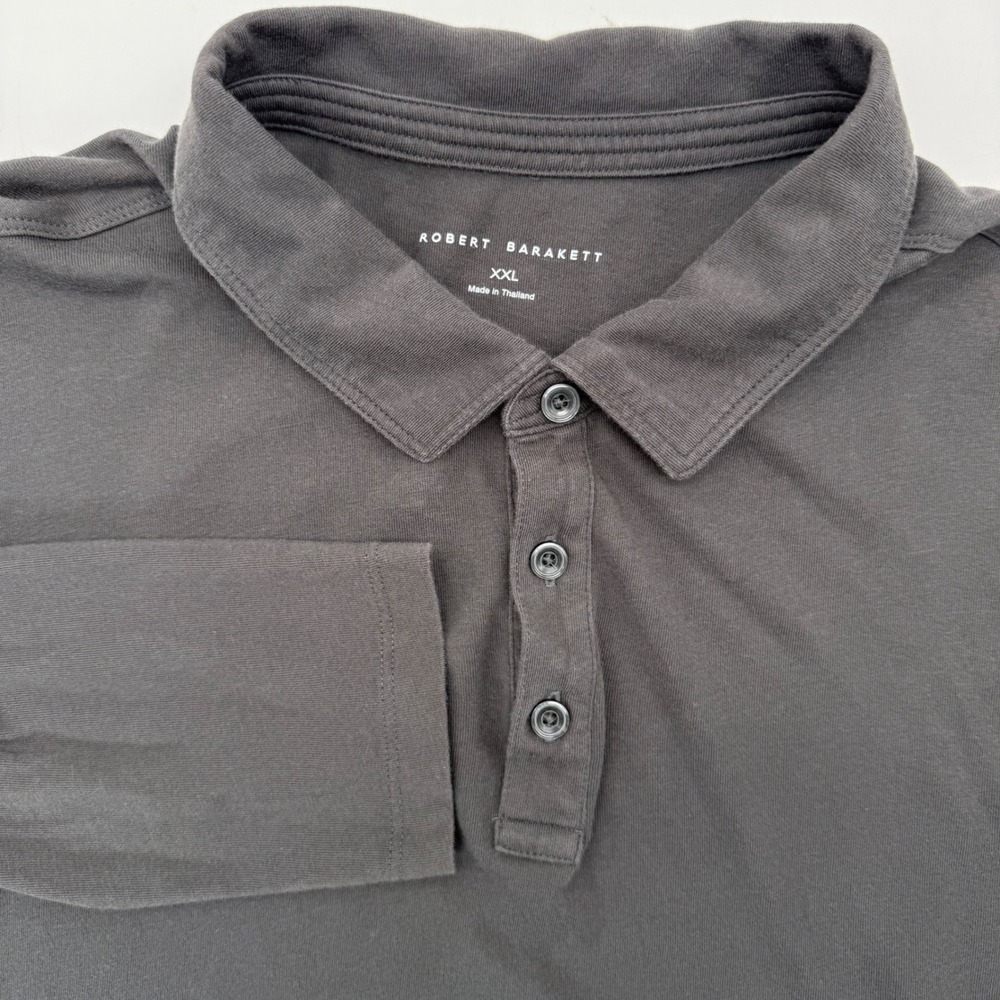 Robert Barakett Polo Shirt Mens XXL Dark Gray Long Sleeve Cotton Solid Stretch